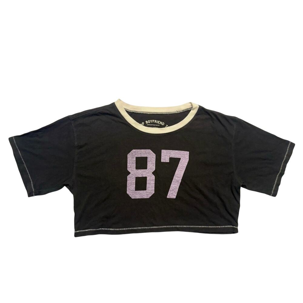 Aéropostale Black Crop Boyfriend Tee 87 Graphic Size M Ringer Taylor Swift Kelce